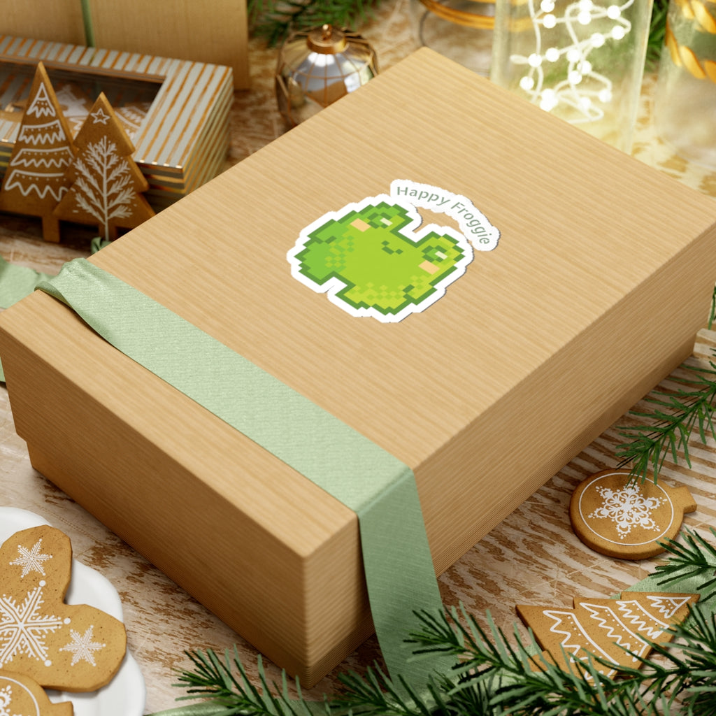 Happy Froggie Kiss-Cut Sticker — Cute Pixel Frog Laptop Decal