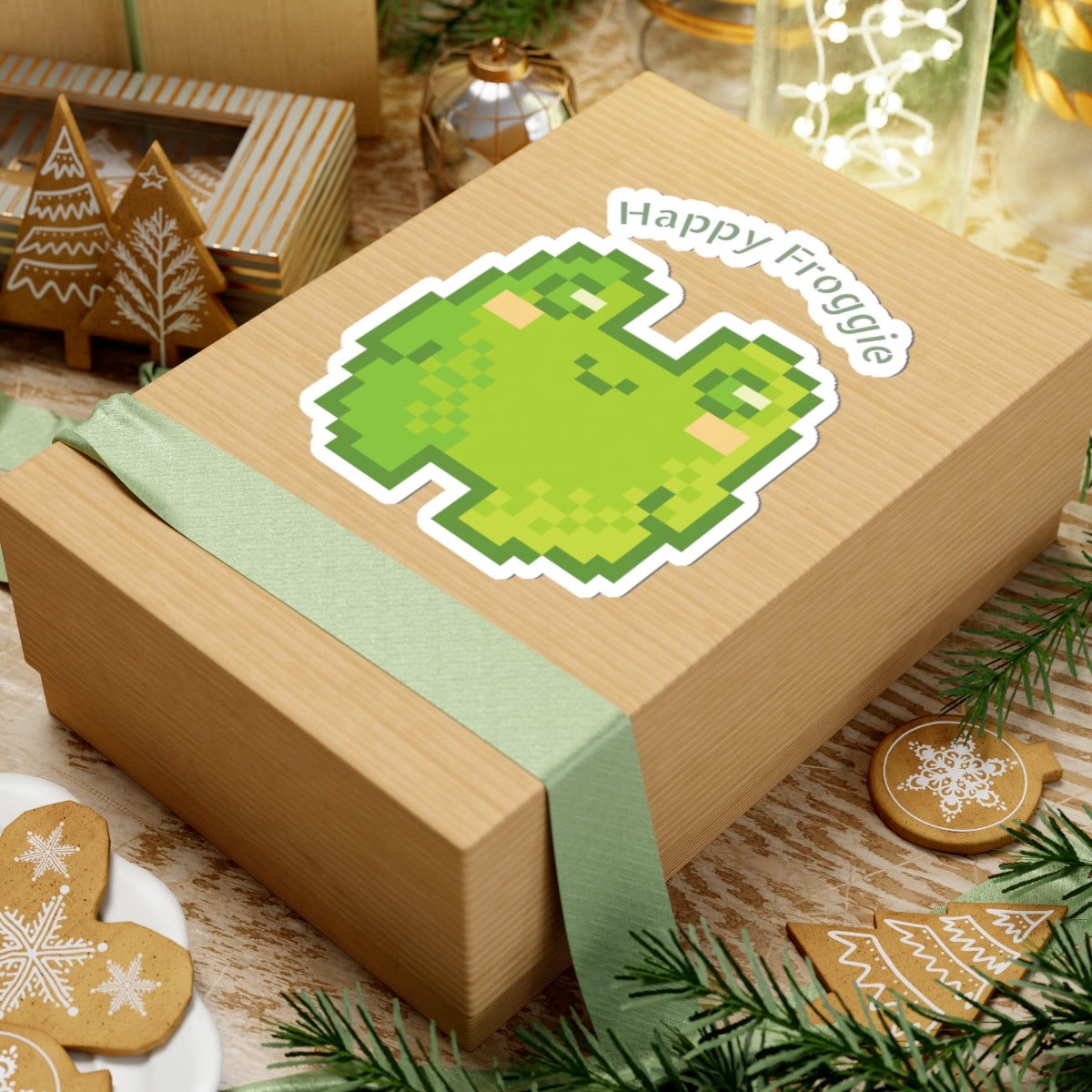 Happy Froggie Kiss-Cut Sticker — Cute Pixel Frog Laptop Decal