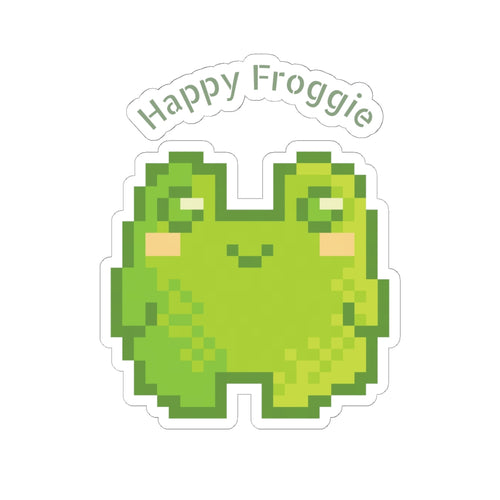 Happy Froggie Kiss-Cut Sticker — Cute Pixel Frog Laptop Decal