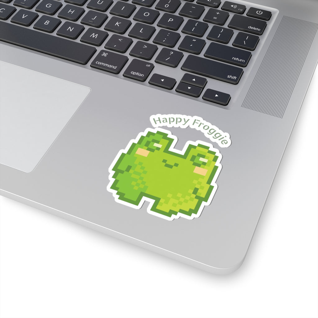 Happy Froggie Kiss-Cut Sticker — Cute Pixel Frog Laptop Decal
