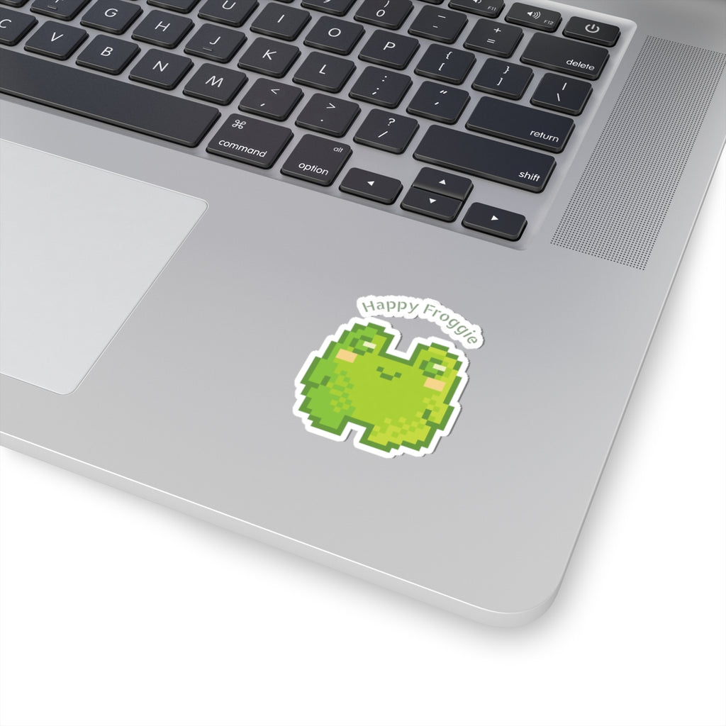 Happy Froggie Kiss-Cut Sticker — Cute Pixel Frog Laptop Decal