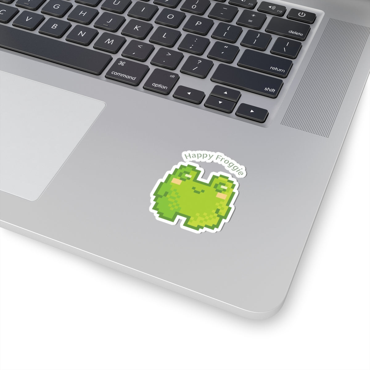 Happy Froggie Kiss-Cut Sticker — Cute Pixel Frog Laptop Decal