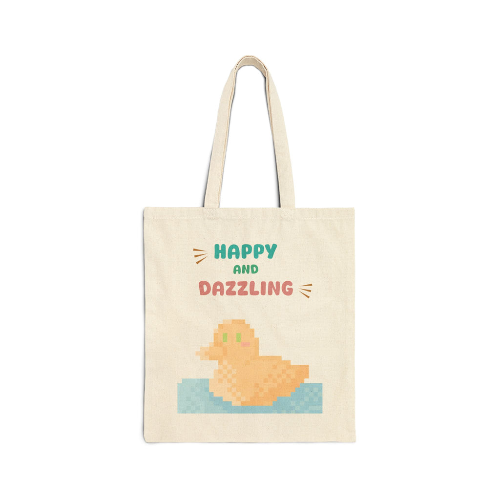 Canvas Tote — "Happy and Dazzling" Pixel Duck Cute Reusable Bag