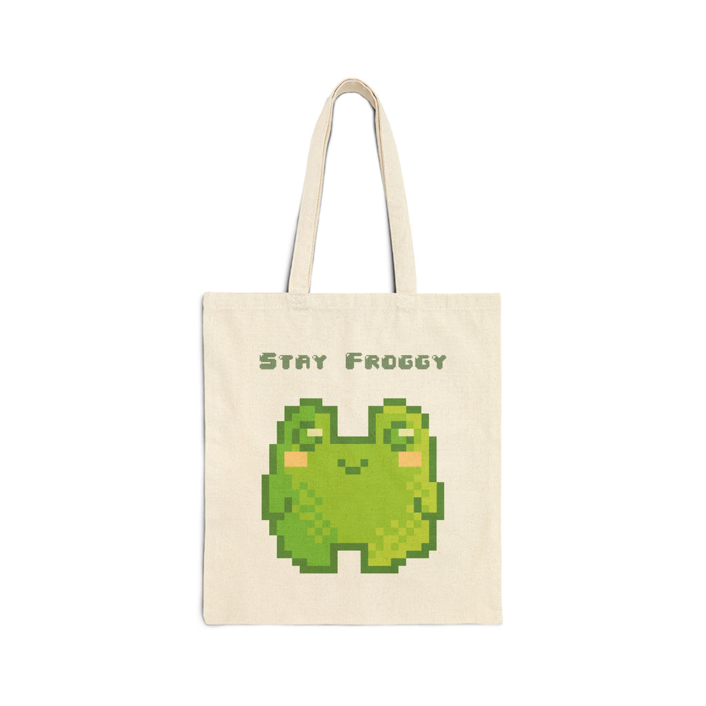 Tote Bag — 'Stay Froggy' Pixel Art Cotton Canvas Tote