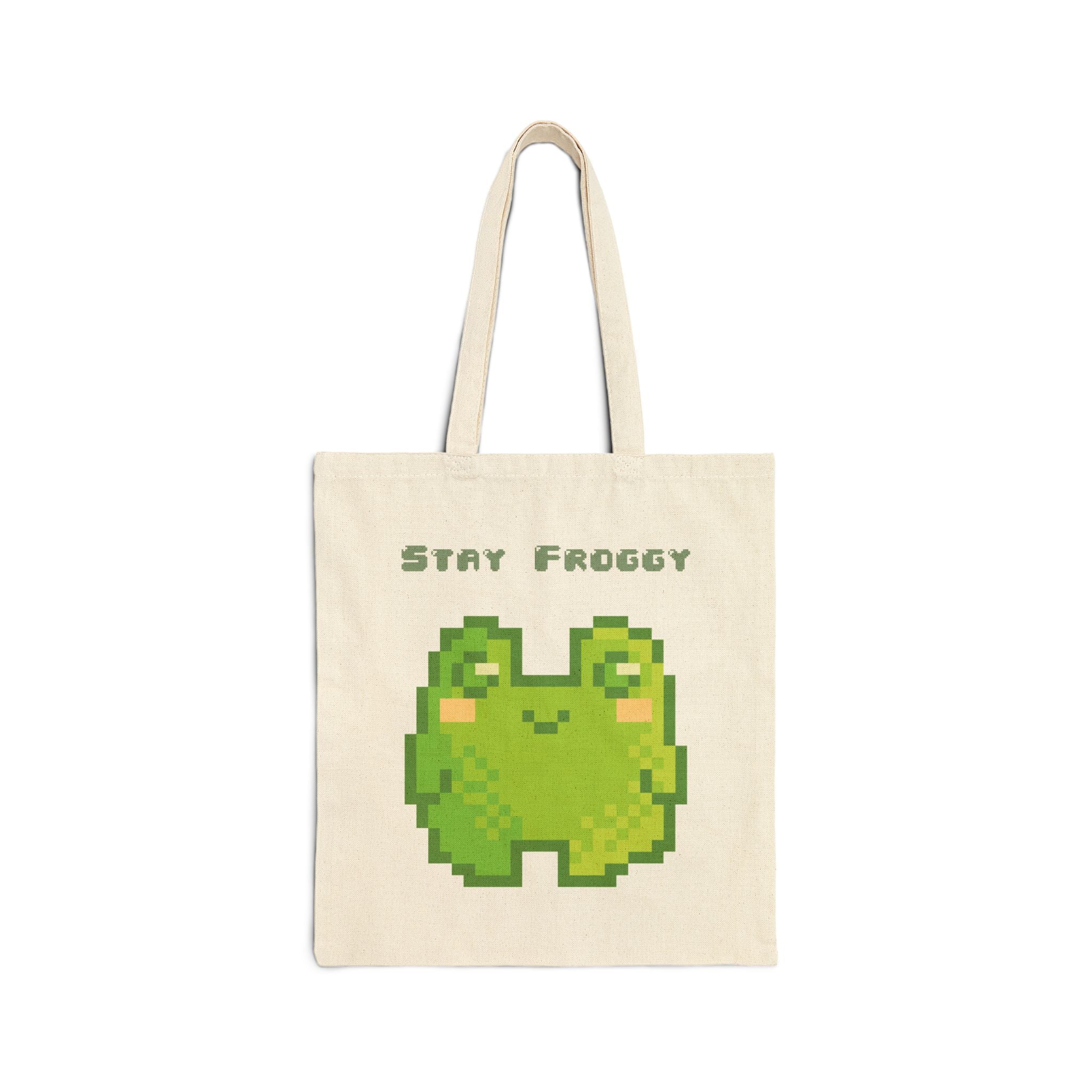 Tote Bag — 'Stay Froggy' Pixel Art Cotton Canvas Tote