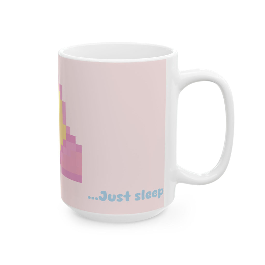 Pixel Moon Ceramic Mug — 'No Time to Sleep' Cute Pastel Aesthetic Coffee Cup (11oz/15oz)