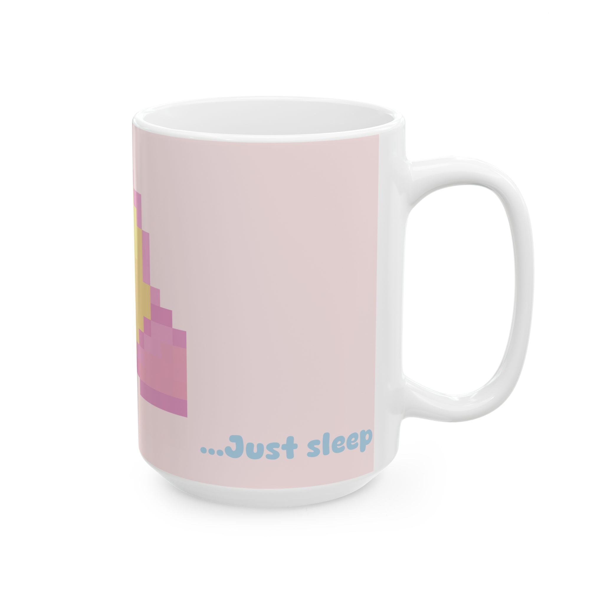Pixel Moon Ceramic Mug — 'No Time to Sleep' Cute Pastel Aesthetic Coffee Cup (11oz/15oz)