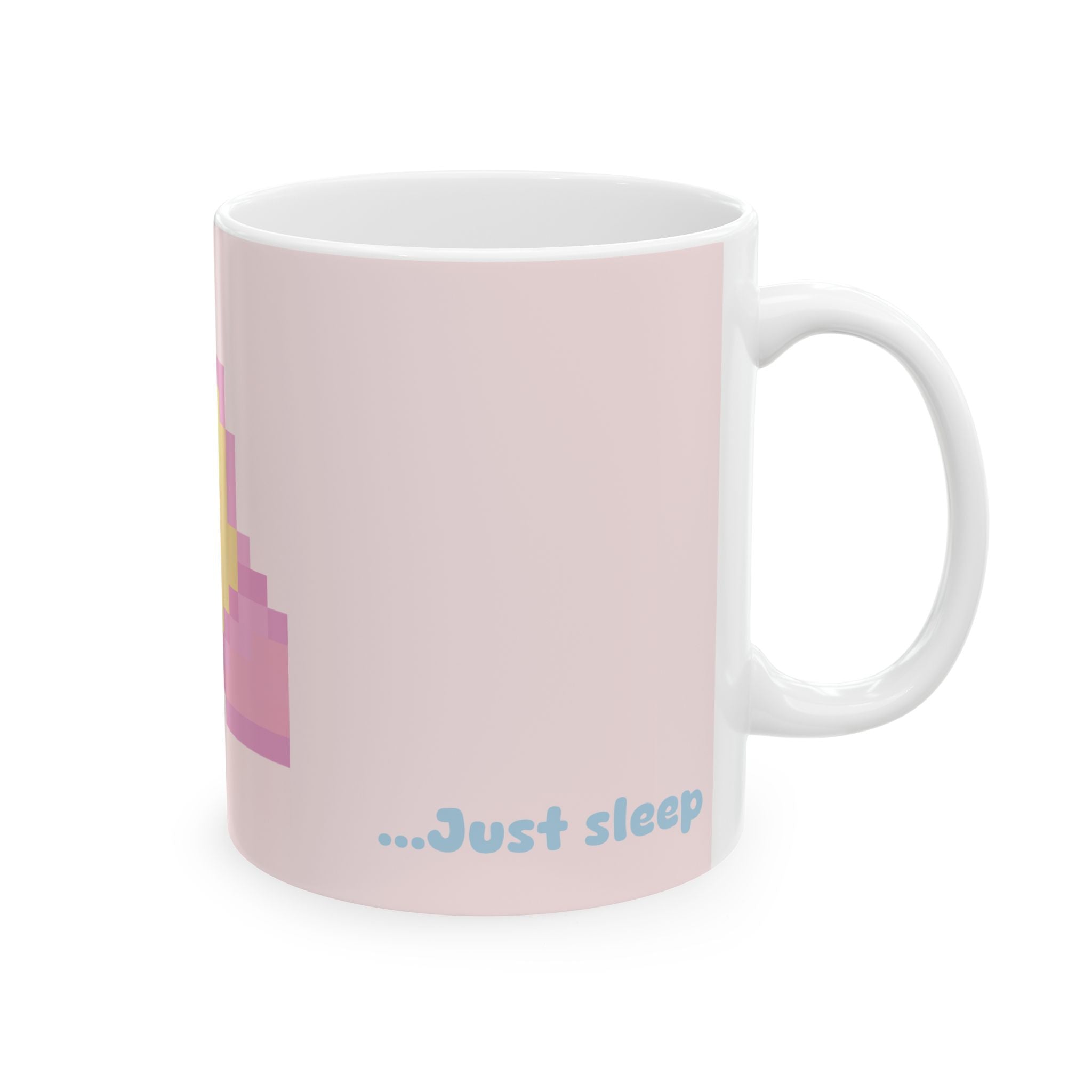 Pixel Moon Ceramic Mug — 'No Time to Sleep' Cute Pastel Aesthetic Coffee Cup (11oz/15oz)