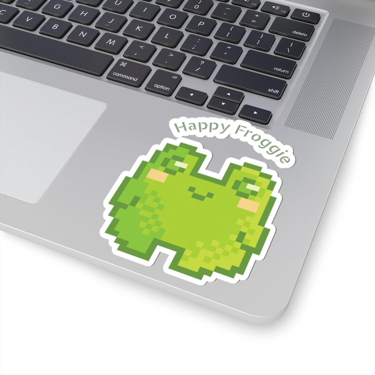 Happy Froggie Kiss-Cut Sticker — Cute Pixel Frog Laptop Decal