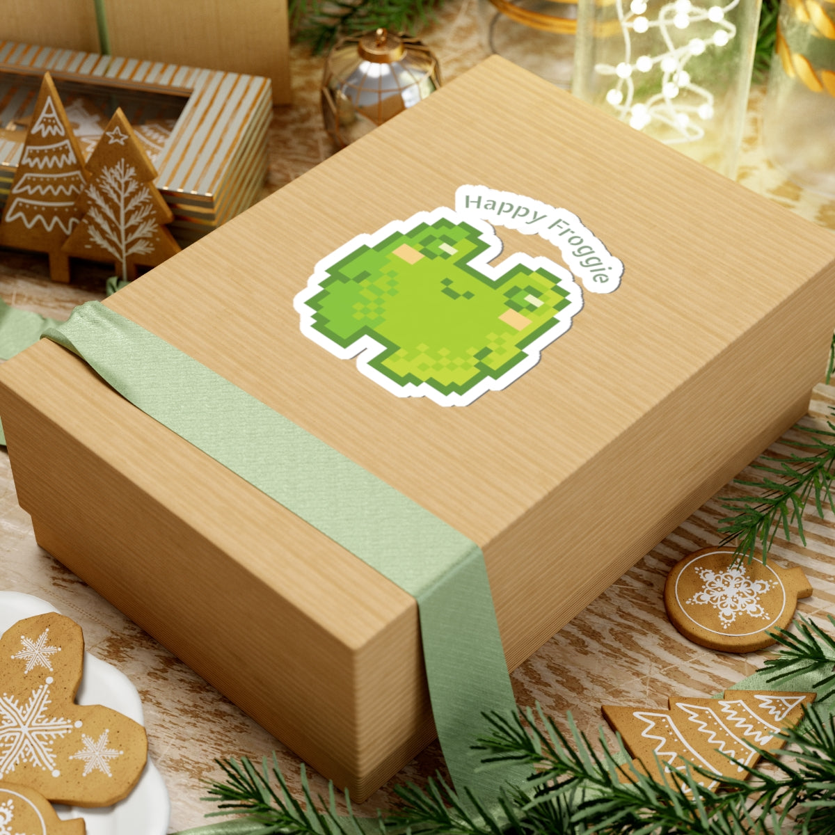Happy Froggie Kiss-Cut Sticker — Cute Pixel Frog Laptop Decal