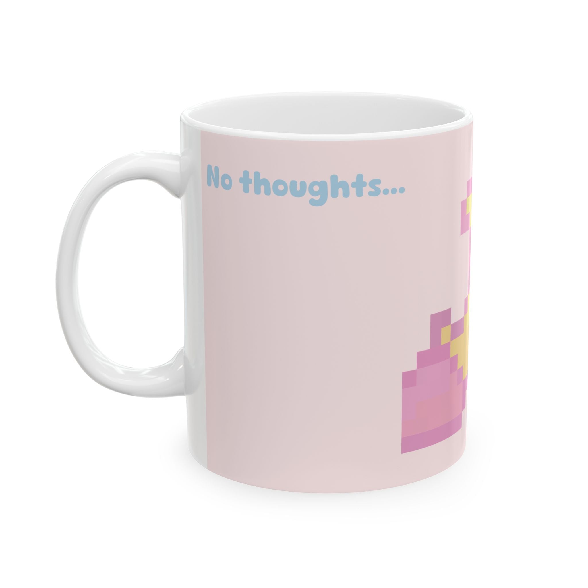 Pixel Moon Ceramic Mug — 'No Time to Sleep' Cute Pastel Aesthetic Coffee Cup (11oz/15oz)