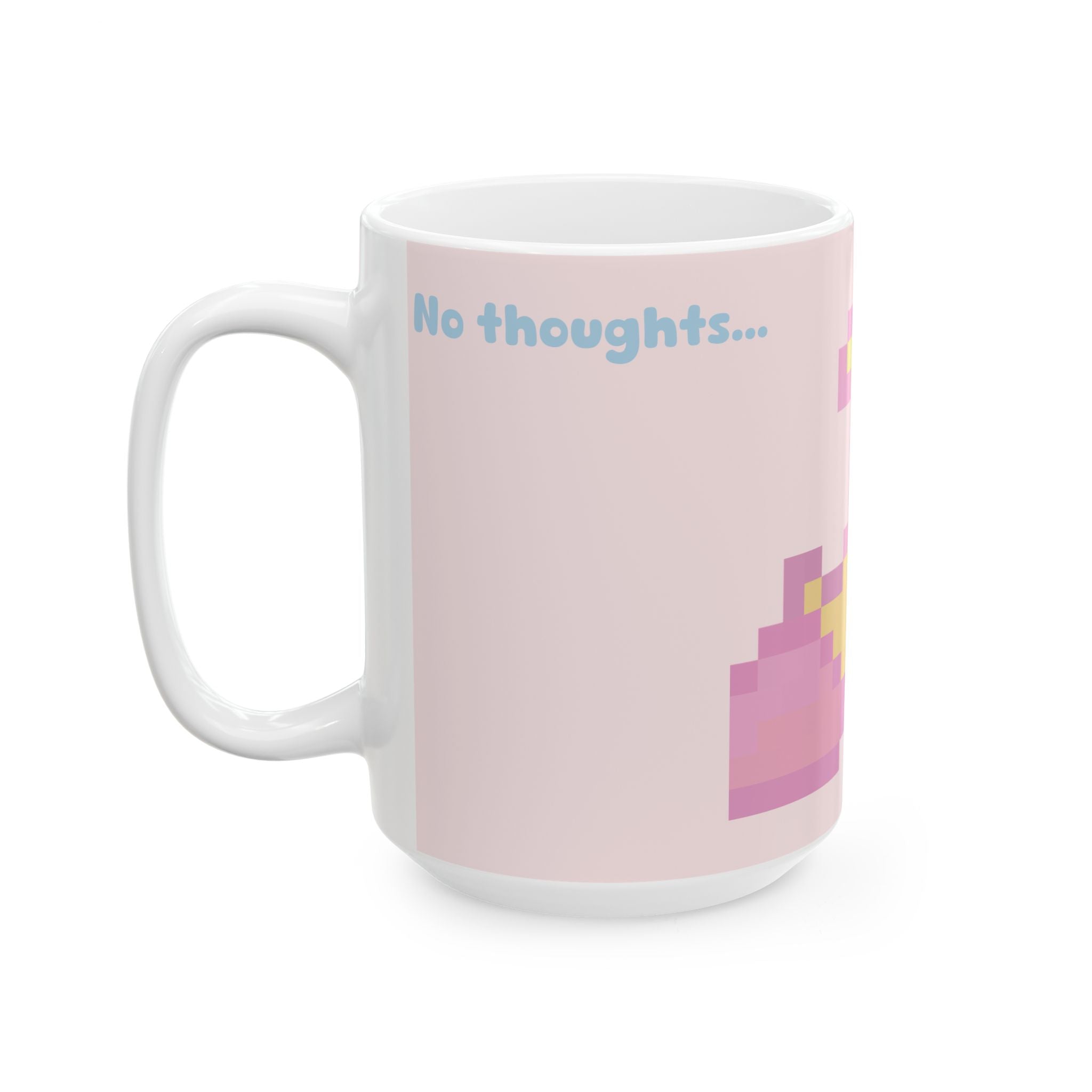 Pixel Moon Ceramic Mug — 'No Time to Sleep' Cute Pastel Aesthetic Coffee Cup (11oz/15oz)