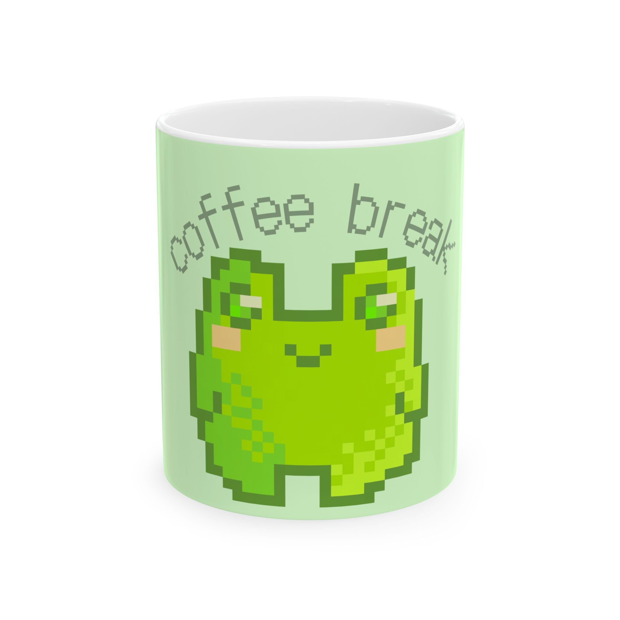 Pixel Frog Coffee Break Mug — Cute Retro Gaming Ceramic Coffee Cup (11oz, 15oz)